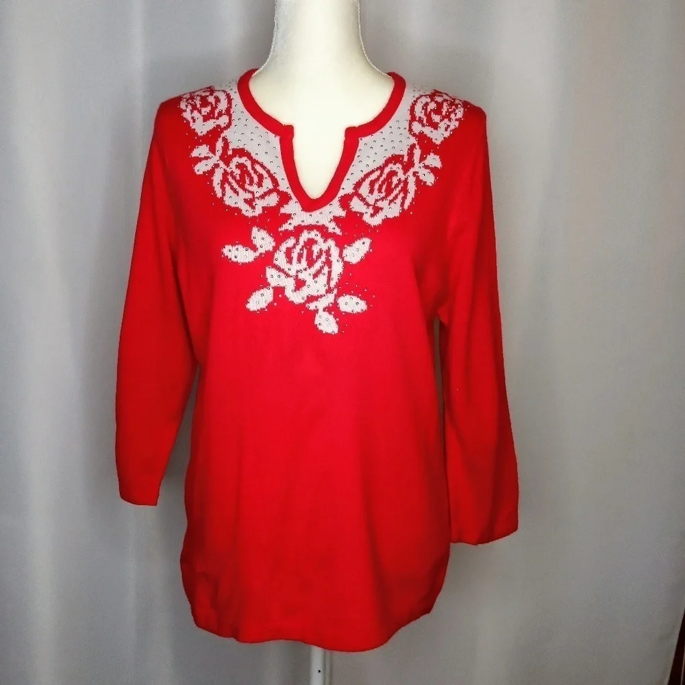 CATHY DANIELS Red Sweater Sz L